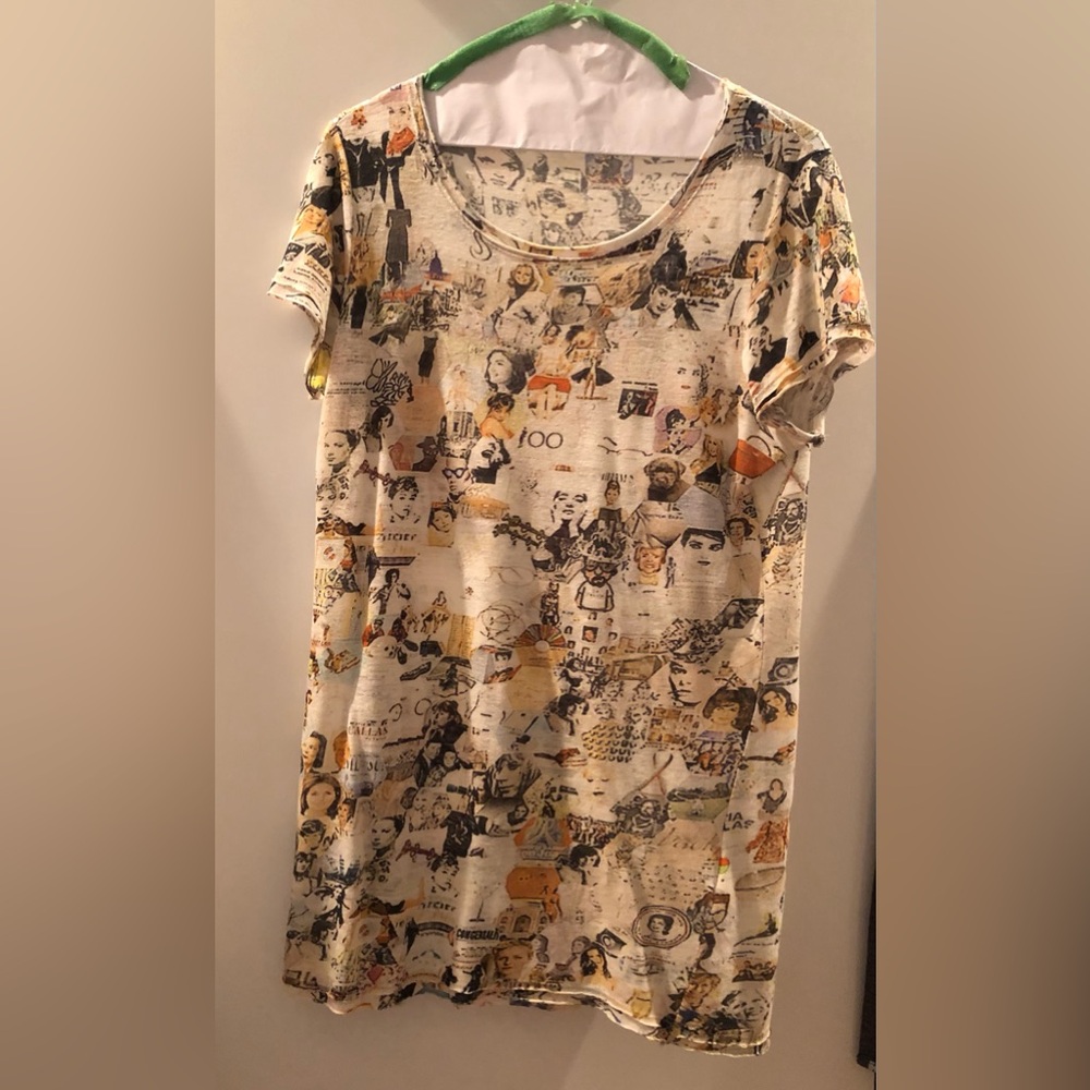 Italian, Blue Area brand, 100% Linen Graphic Collage Print Short Sleeve Tee